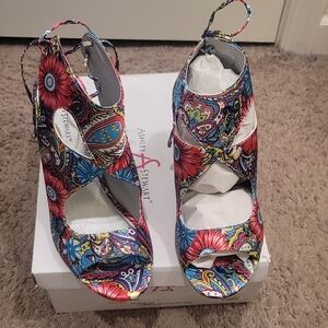 Ashley Stewart Red and Blue Heels Floral Print